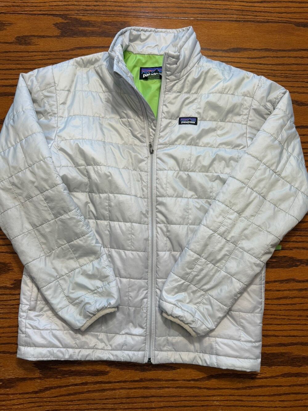 Patagonia Kids Youth XL size 14 Nano Puff Jacket Full Zip gray green lining